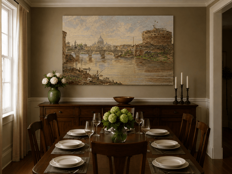 Landscape Oil Painting - Rome River View with Castel Sant'Angelo