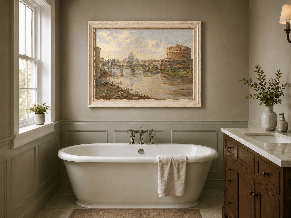 Landscape Oil Painting - Rome River View with Castel Sant'Angelo