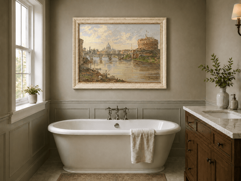 Landscape Oil Painting - Rome River View with Castel Sant'Angelo