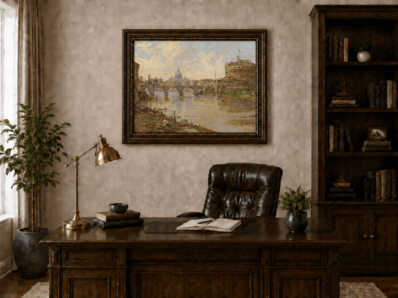Landscape Oil Painting - Rome River View with Castel Sant'Angelo