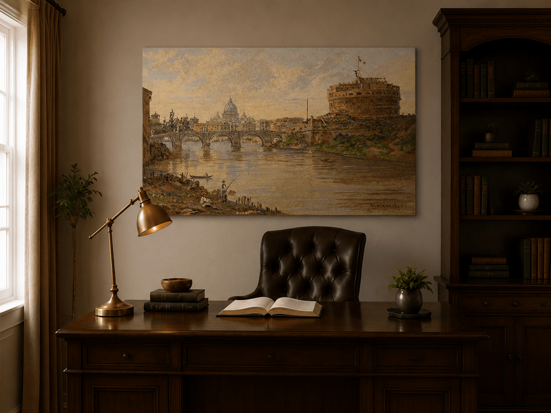 Landscape Oil Painting - Rome River View with Castel Sant'Angelo