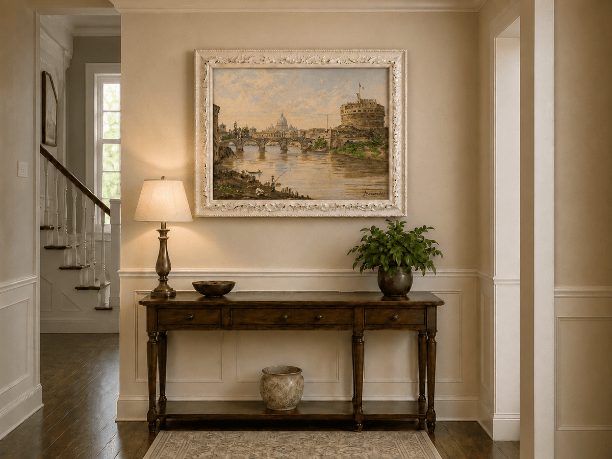 Landscape Oil Painting - Rome River View with Castel Sant'Angelo