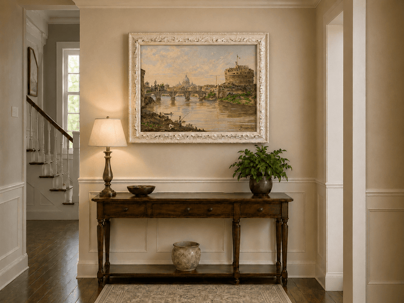 Landscape Oil Painting - Rome River View with Castel Sant'Angelo