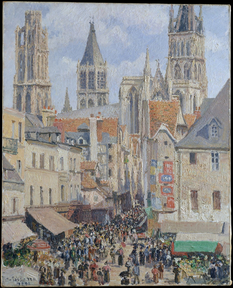 Landscape Oil Painting - Rouen Cathedral Market Street View - Oil Painting Haven