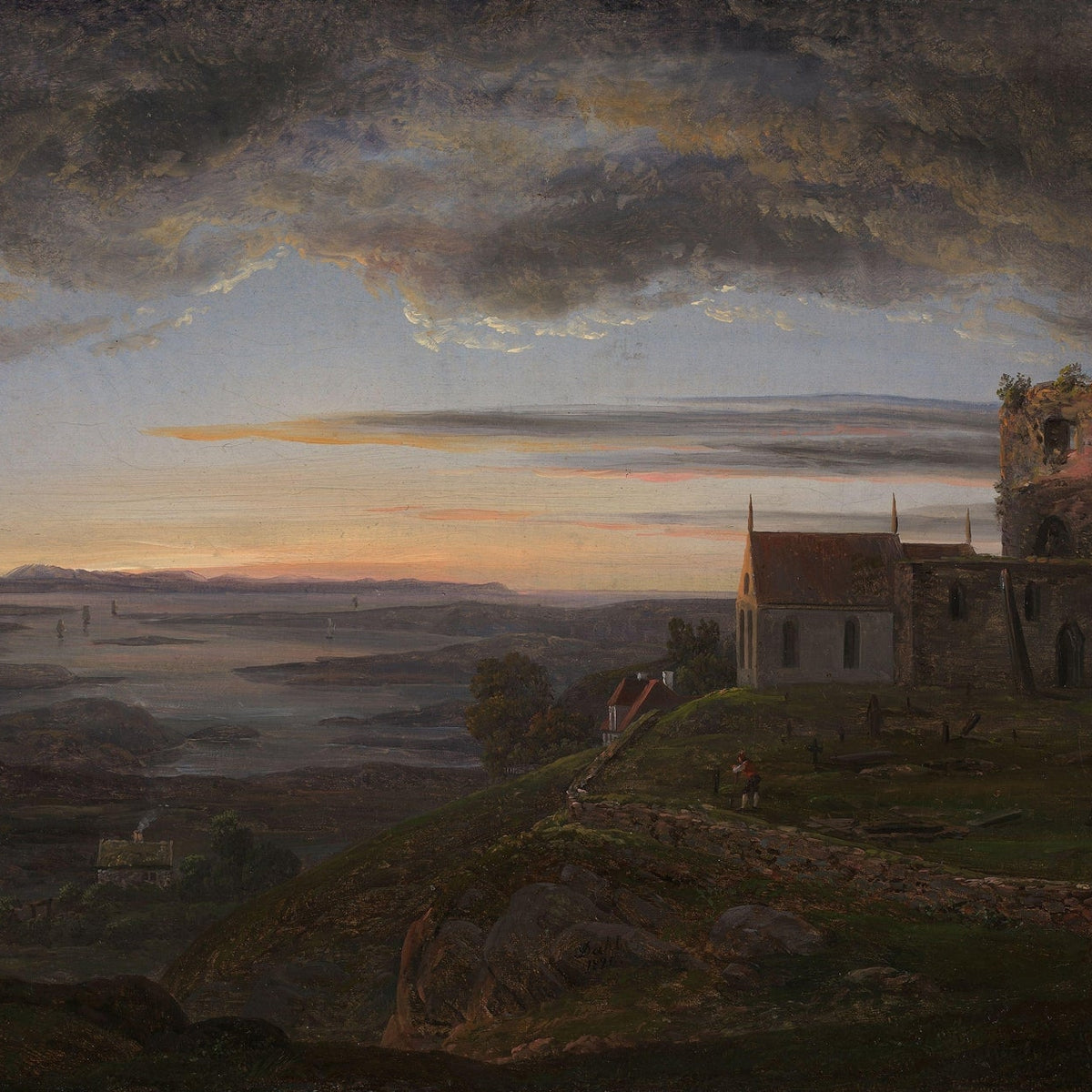 Landscape Oil Painting - Ruined Coastal Church Under Storm Clouds - Oil Painting Haven