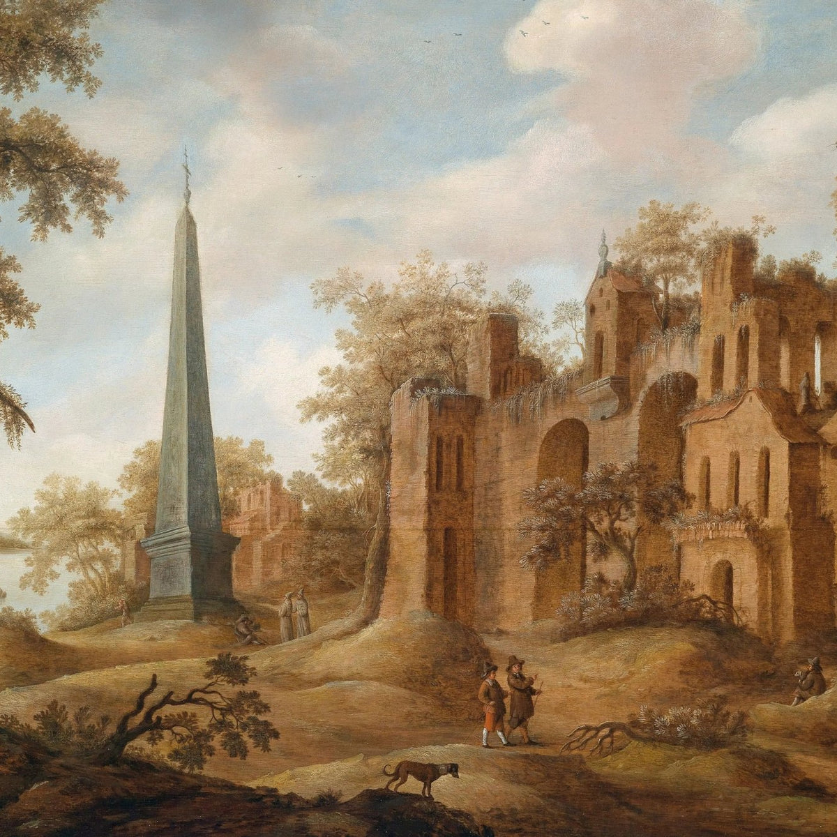 Landscape Oil Painting - Ruins with Obelisk & Figures - Oil Painting Haven