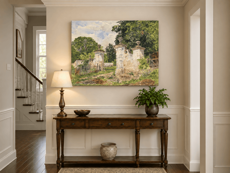 Landschaft Ölgemälde - Ländlicher Eingang Verwittert Ornamental