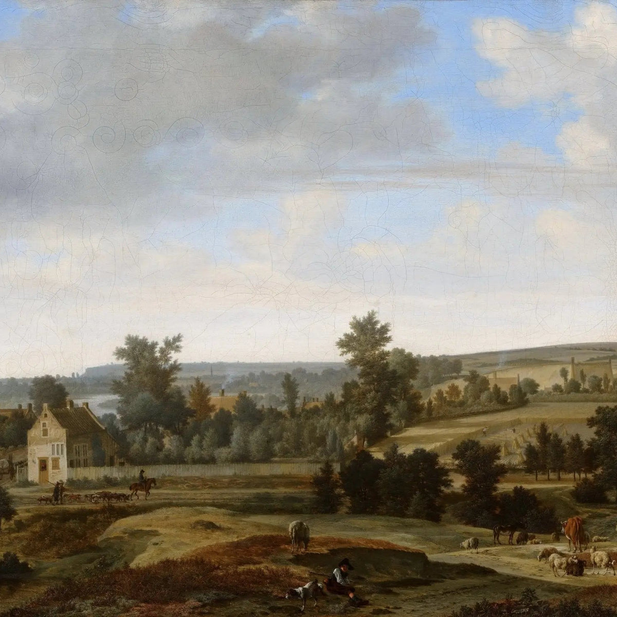 Landscape Oil Painting - Rural Estate with Figures and Distant Fields - Oil Painting Haven