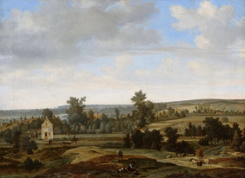 Landscape Oil Painting - Rural Estate with Figures and Distant Fields - Oil Painting Haven