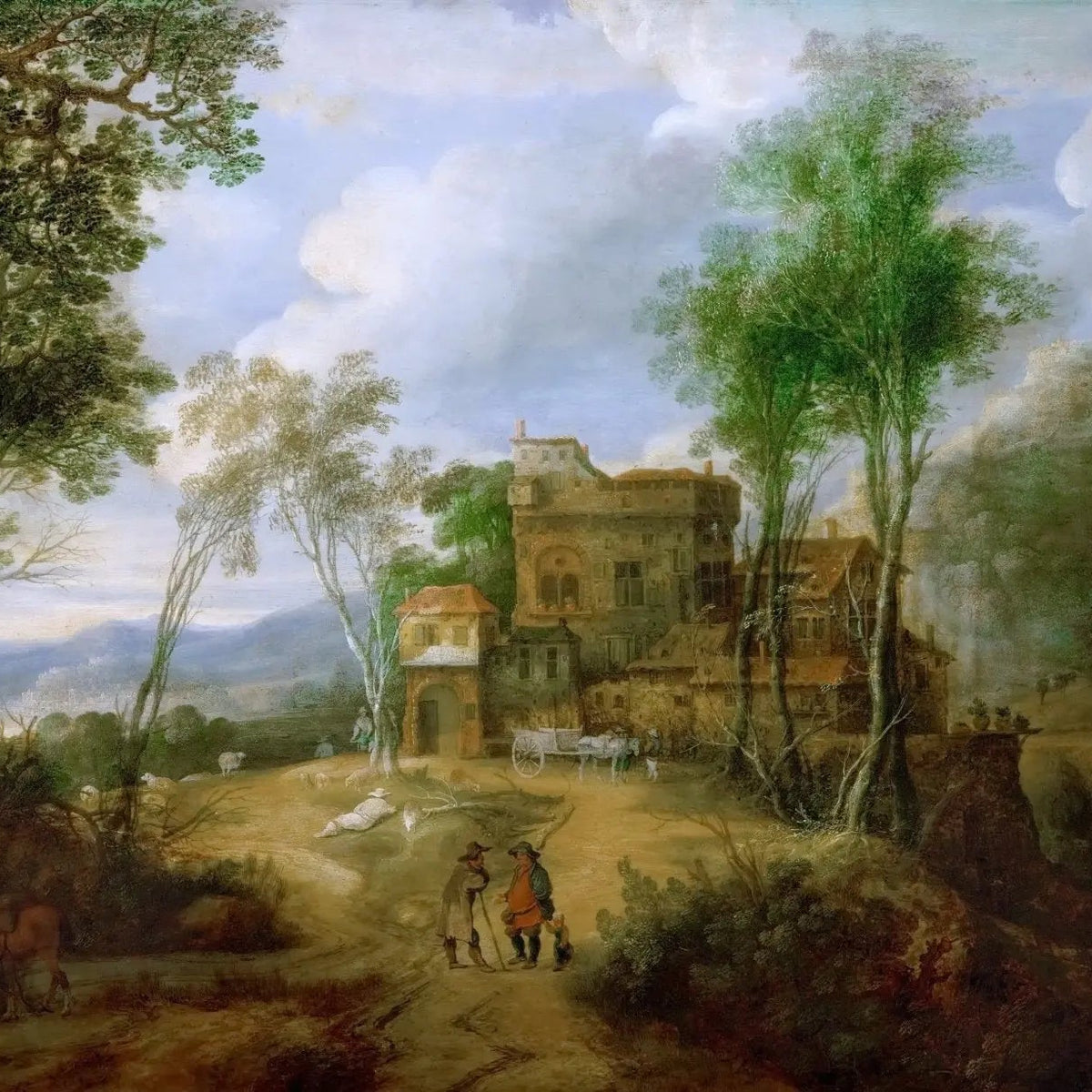 Landscape Oil Painting - Rural Estate with Figures & Nature - Oil Painting Haven