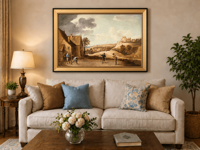 Landschaftsölgemälde - Ländliche Figuren & Entferntes Schloss