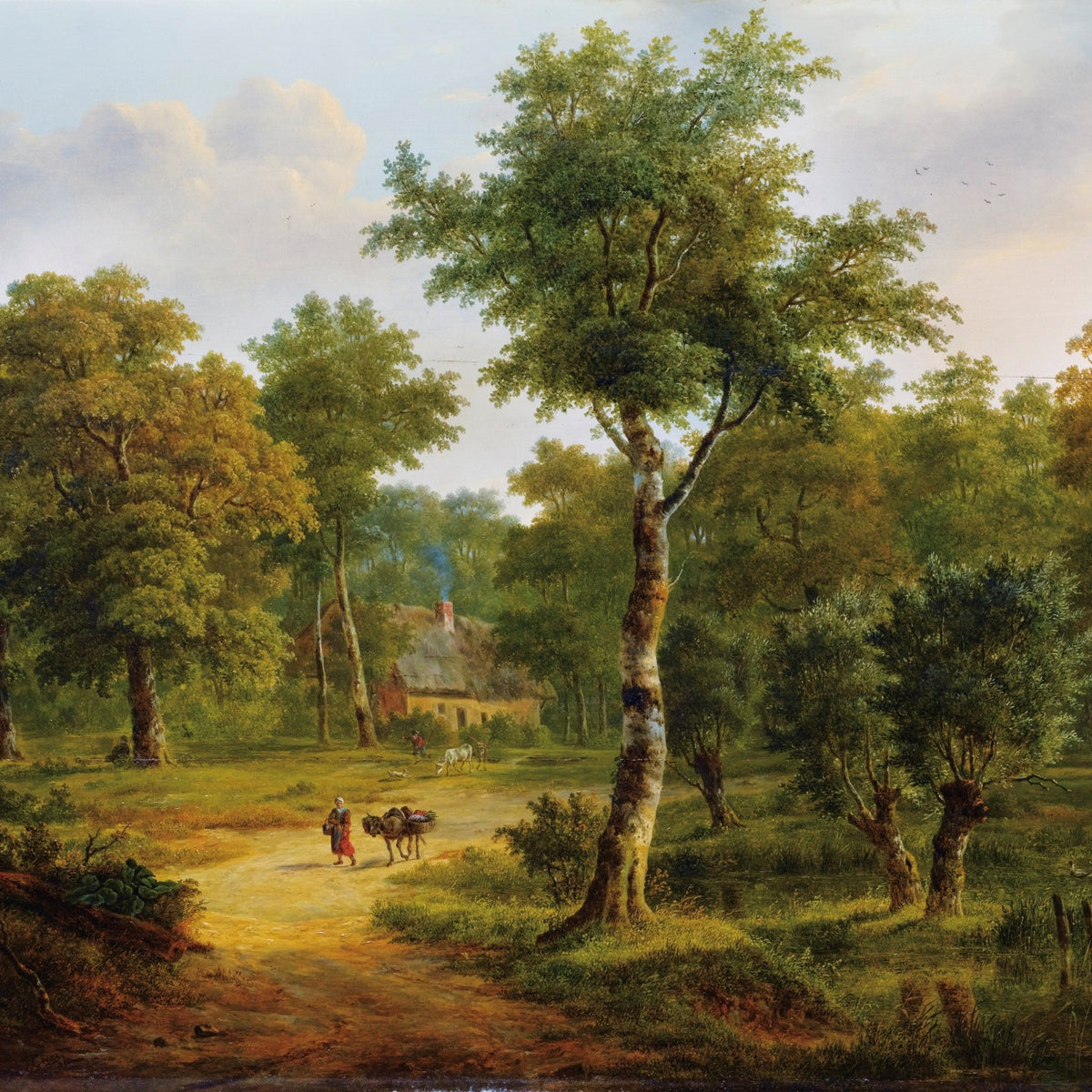 Landscape Oil Painting - Rural forest cottage & woodland path - Oil Painting Haven