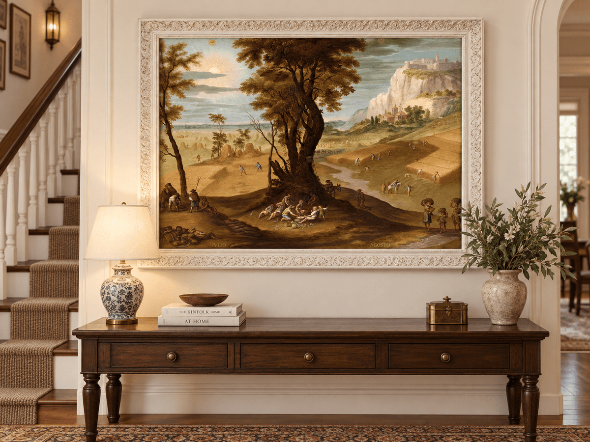 Landscape Oil Painting - Rural Harvest Scene with Figures