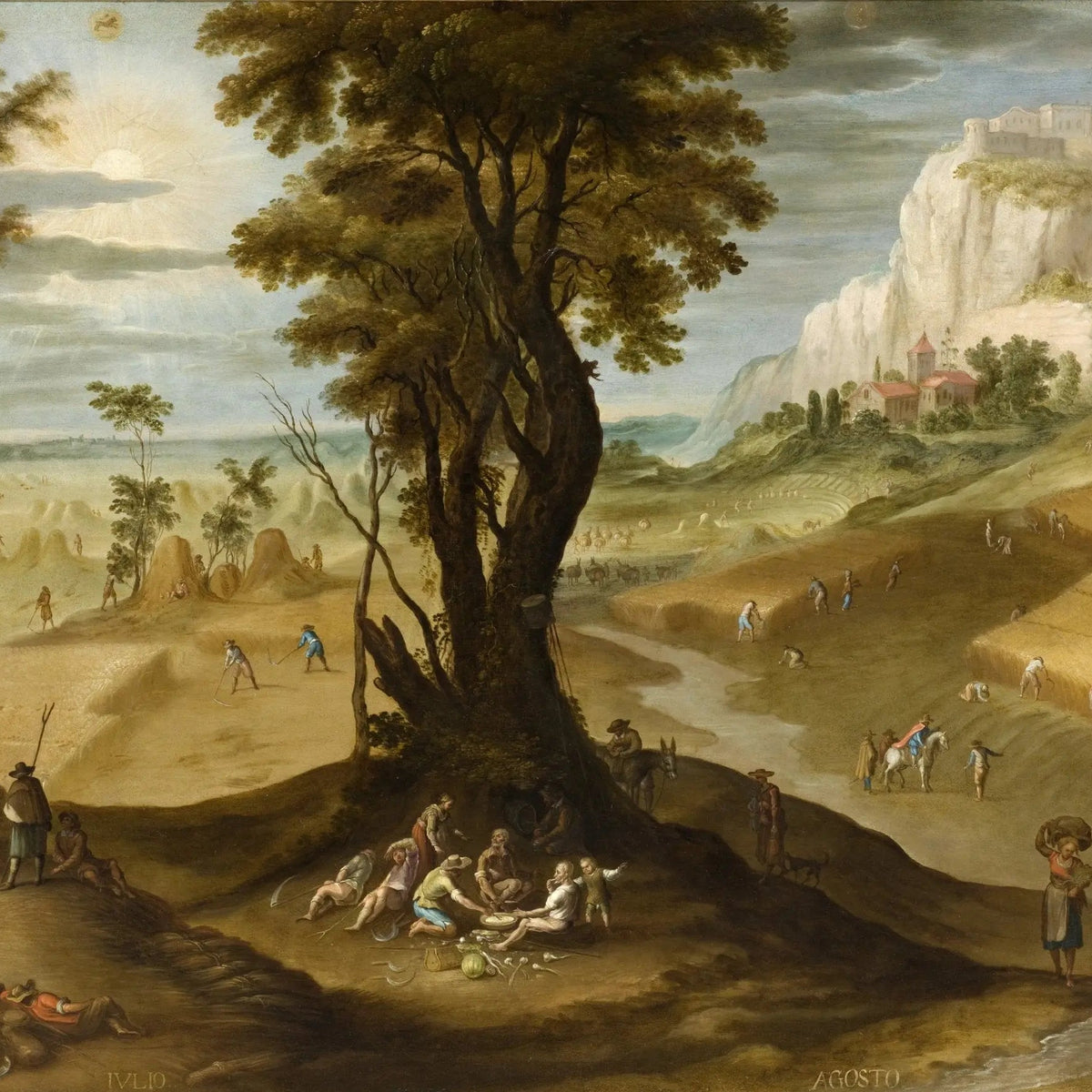 Landscape Oil Painting - Rural Harvest Scene with Figures - Oil Painting Haven