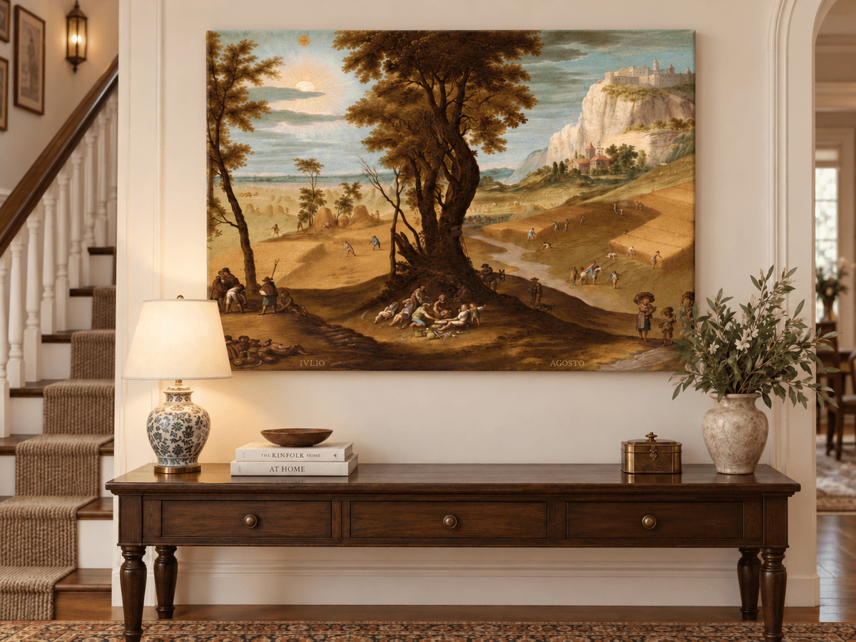 Landscape Oil Painting - Rural Harvest Scene with Figures
