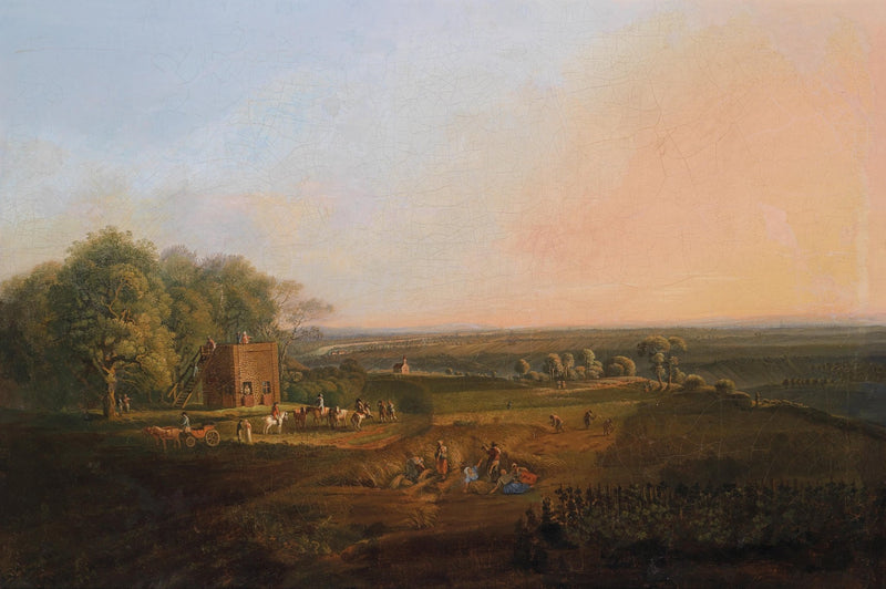 Landscape Oil Painting - Rural Harvest, Workers, Watch Hut & Dusk - Oil Painting Haven