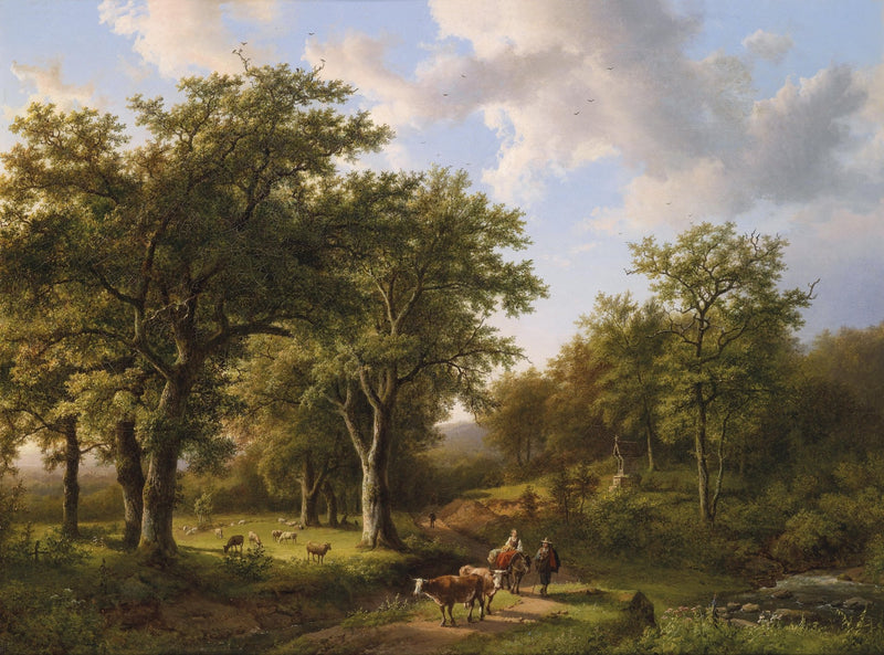 Landscape Oil Painting - Rural Oak Woodland: Cattle, Figures & Path - Oil Painting Haven