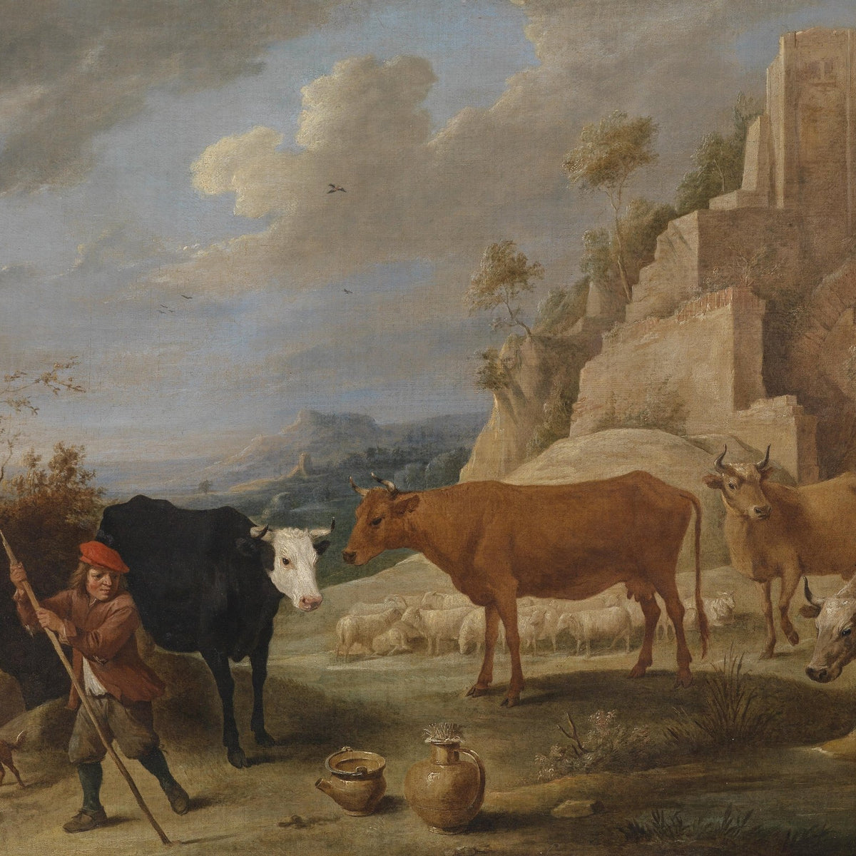 Landscape Oil Painting - Rural Pastoral & Herdsboy, Cattle, Sheep - Oil Painting Haven