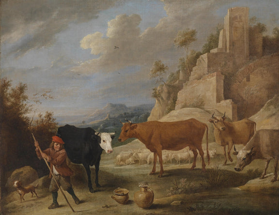 Landscape Oil Painting - Rural Pastoral & Herdsboy, Cattle, Sheep - Oil Painting Haven