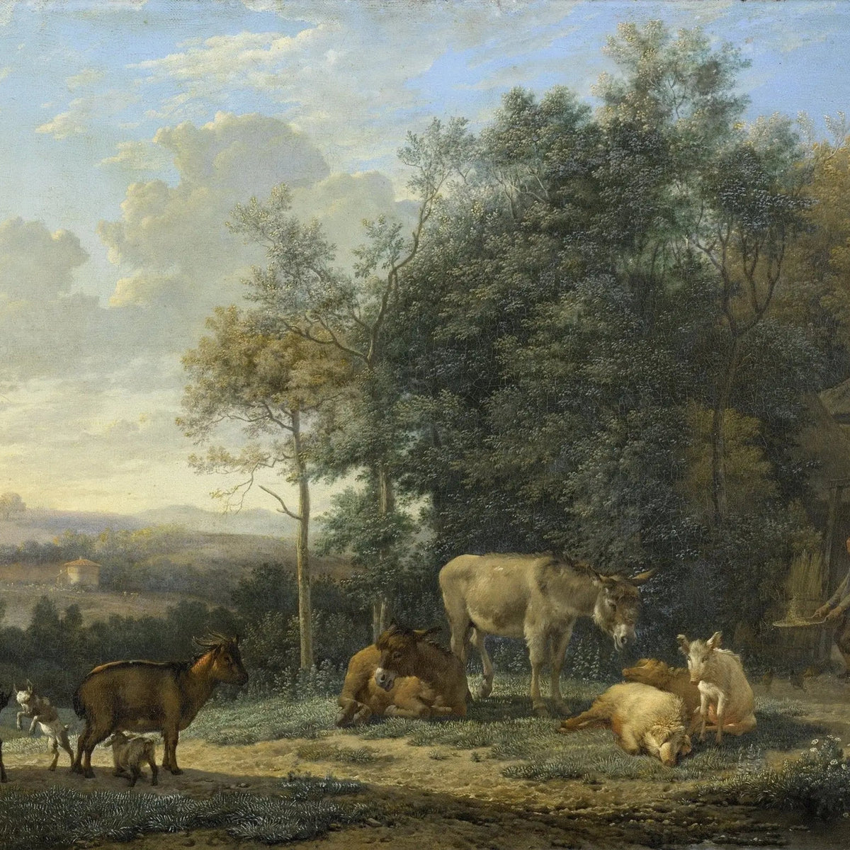Landscape Oil Painting - Rural Scene with Animals and Figure Wall Art - Oil Painting Haven