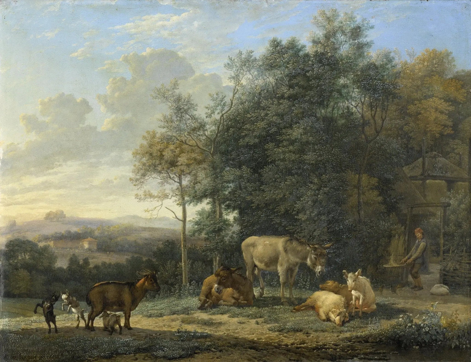 Landscape Oil Painting - Rural Scene with Animals and Figure Wall Art - Oil Painting Haven