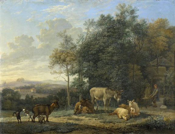 Landscape Oil Painting - Rural Scene with Animals and Figure Wall Art - Oil Painting Haven