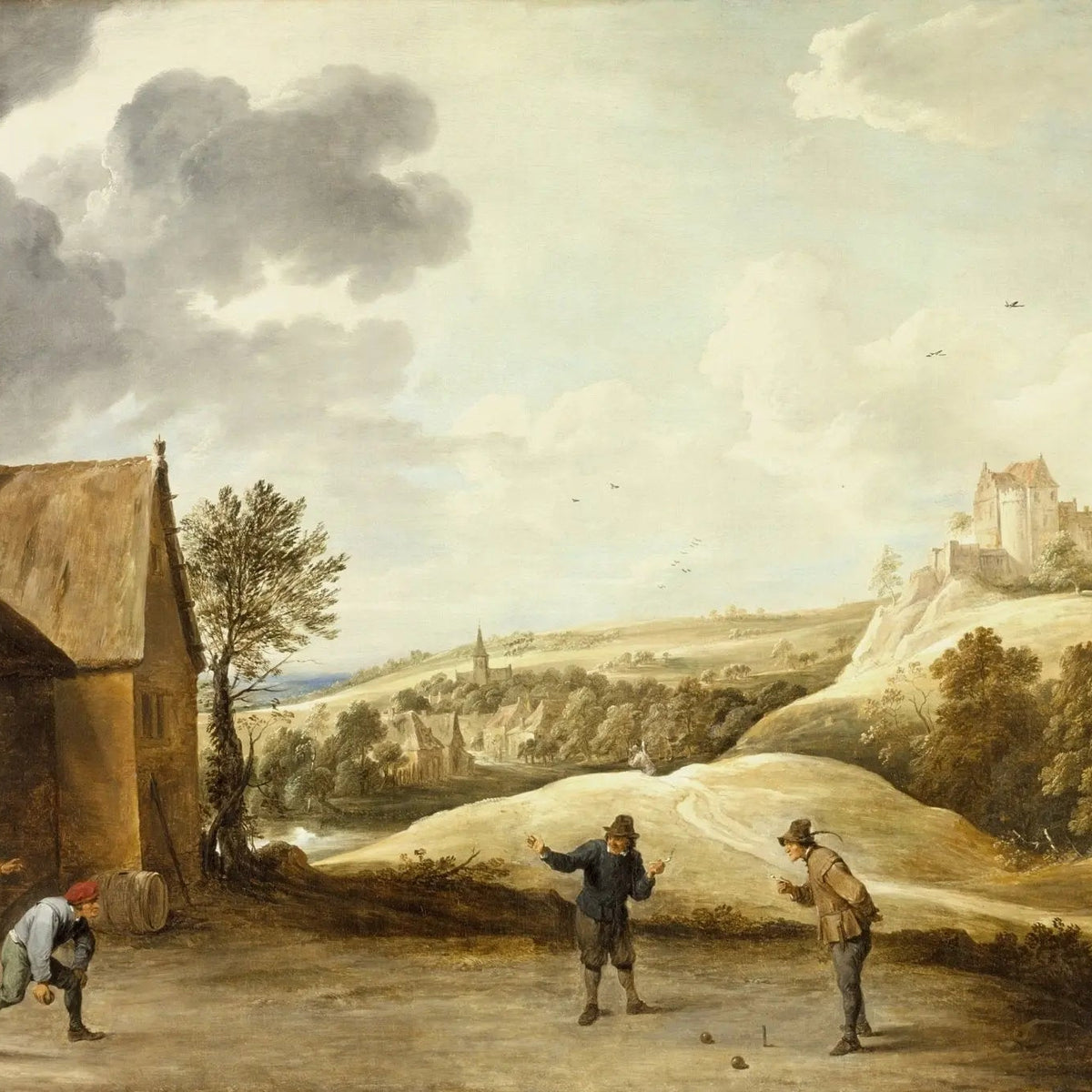 Landscape Oil Painting - Rural Scene with Figures and Distant Castle - Oil Painting Haven