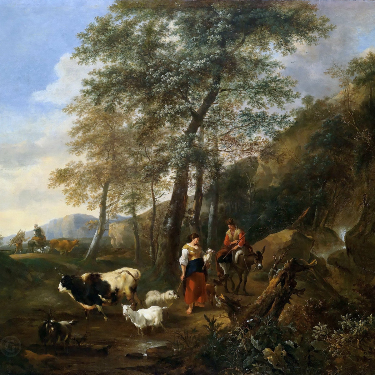 Landscape Oil Painting - Rural Scene with Figures & Livestock - Oil Painting Haven