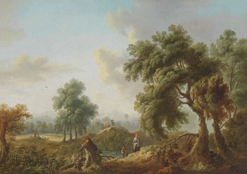 Landscape Oil Painting - Rural Scene with Trees, Figures & Animals - Oil Painting Haven