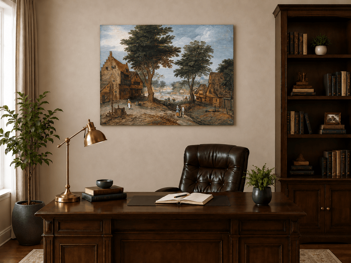 Landscape Oil Painting - Rural Village & Buildings