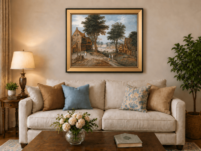 Landscape Oil Painting - Rural Village & Buildings