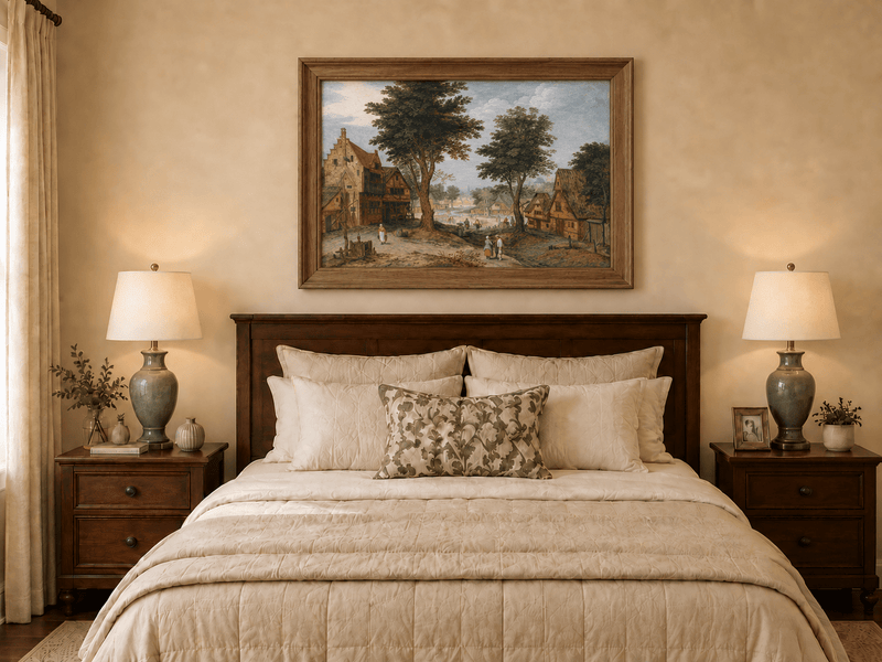 Landscape Oil Painting - Rural Village & Buildings
