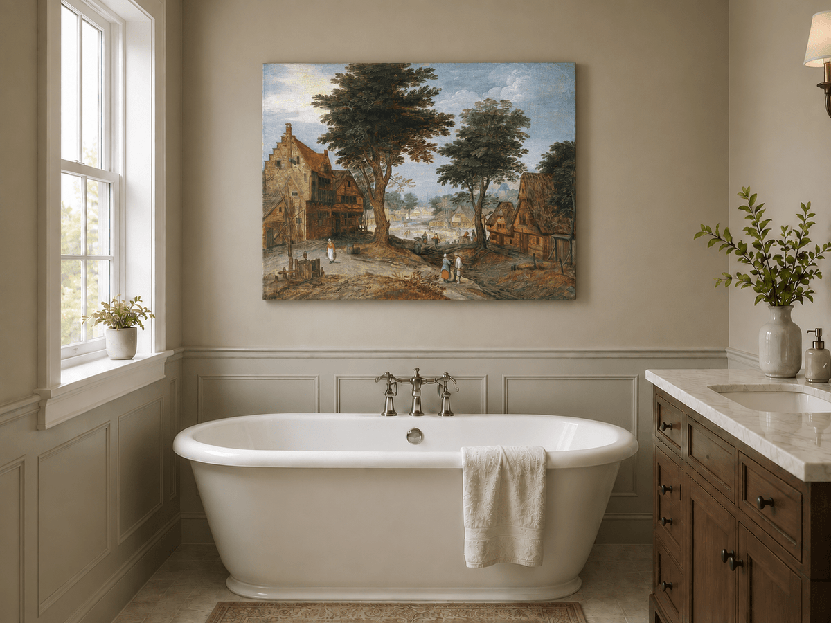 Landscape Oil Painting - Rural Village & Buildings