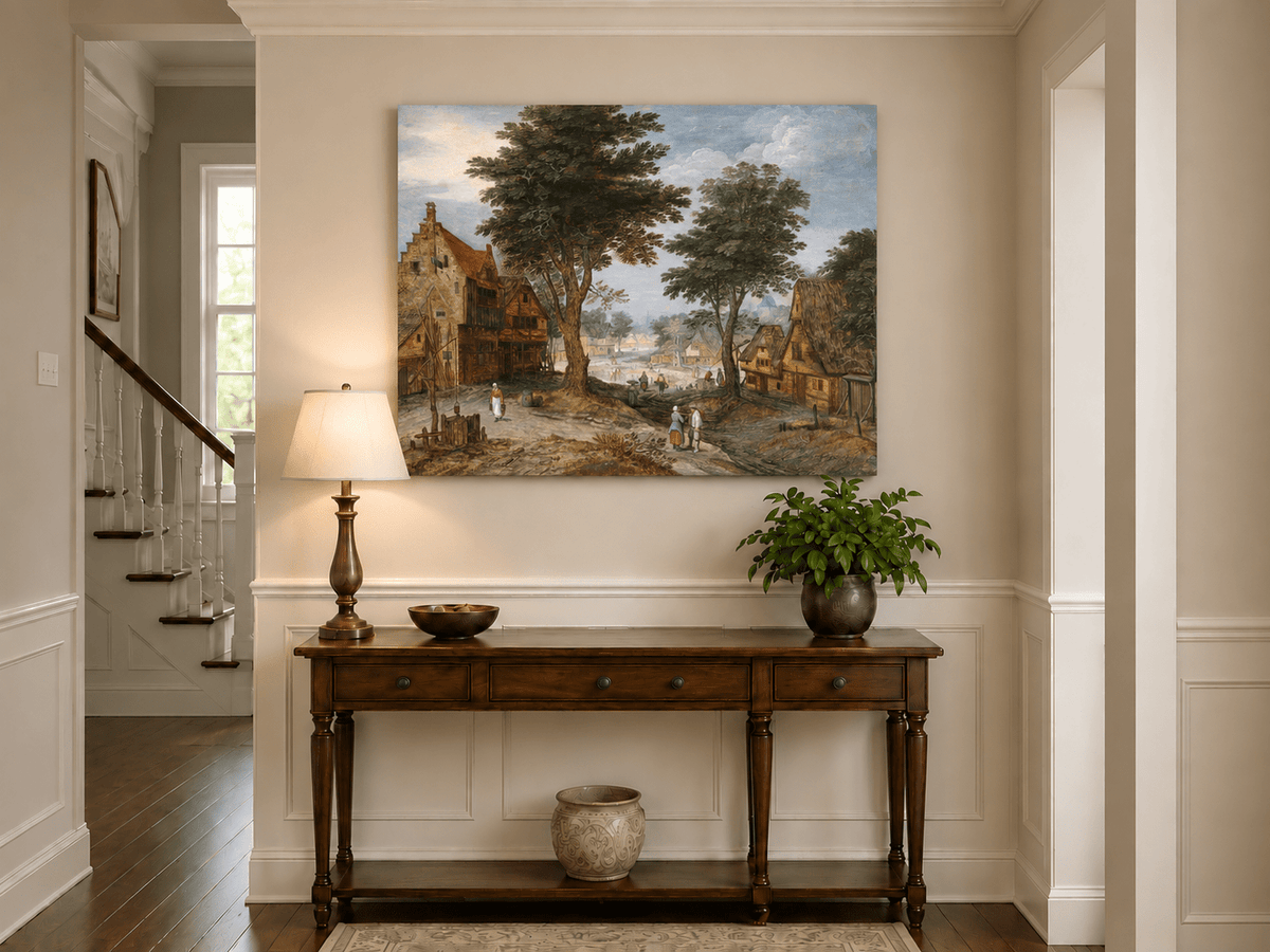 Landscape Oil Painting - Rural Village & Buildings