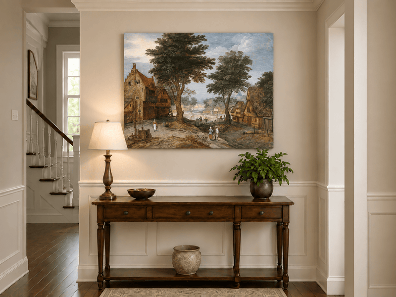 Landscape Oil Painting - Rural Village & Buildings