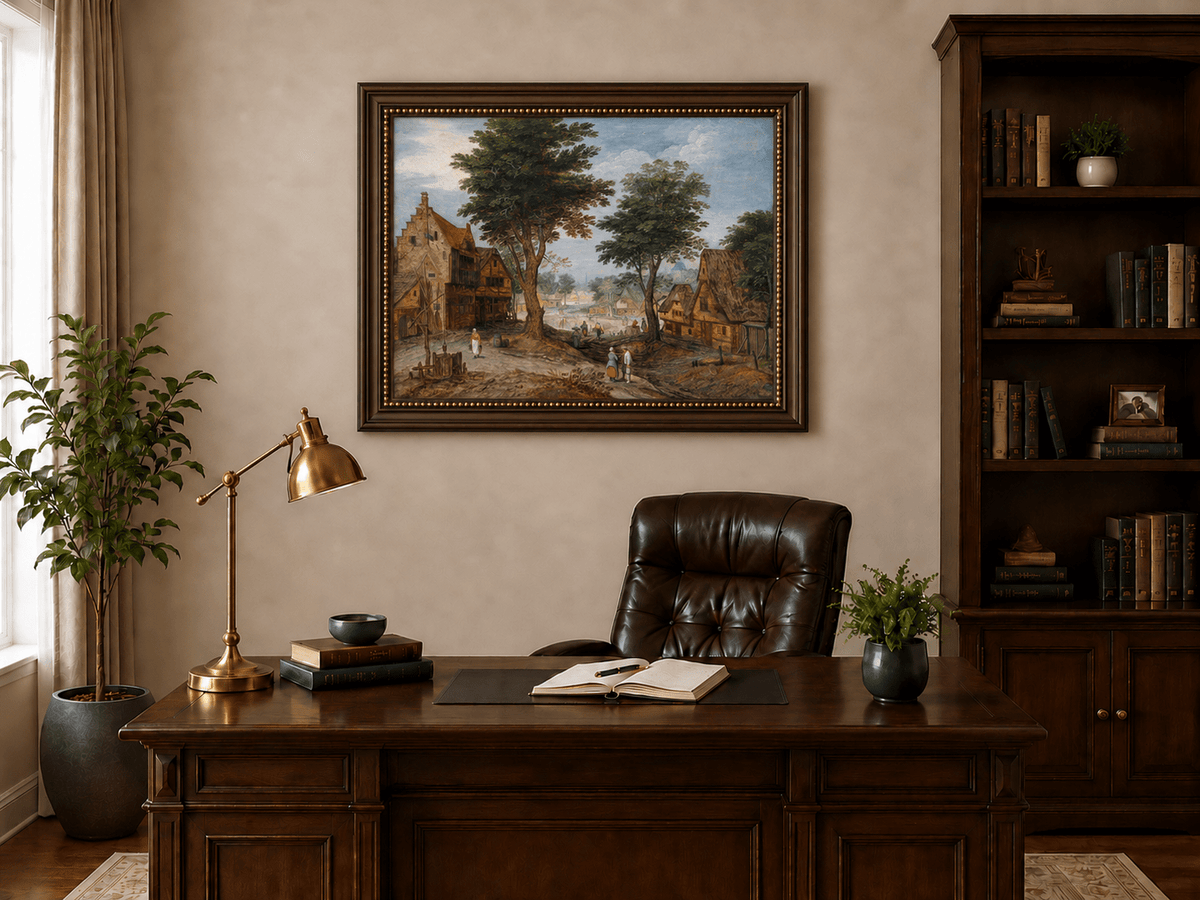 Landscape Oil Painting - Rural Village & Buildings