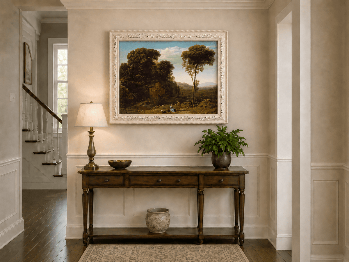 Landscape Oil Painting - Rural Watermill, Figures & Livestock