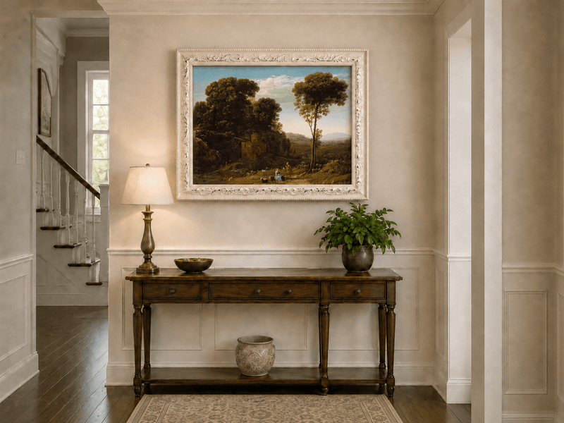 Landscape Oil Painting - Rural Watermill, Figures & Livestock
