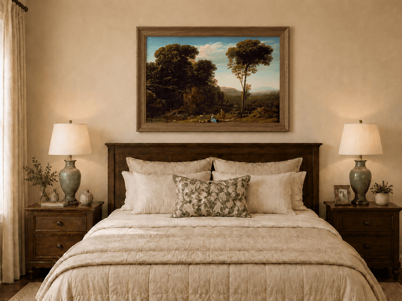 Landscape Oil Painting - Rural Watermill, Figures & Livestock