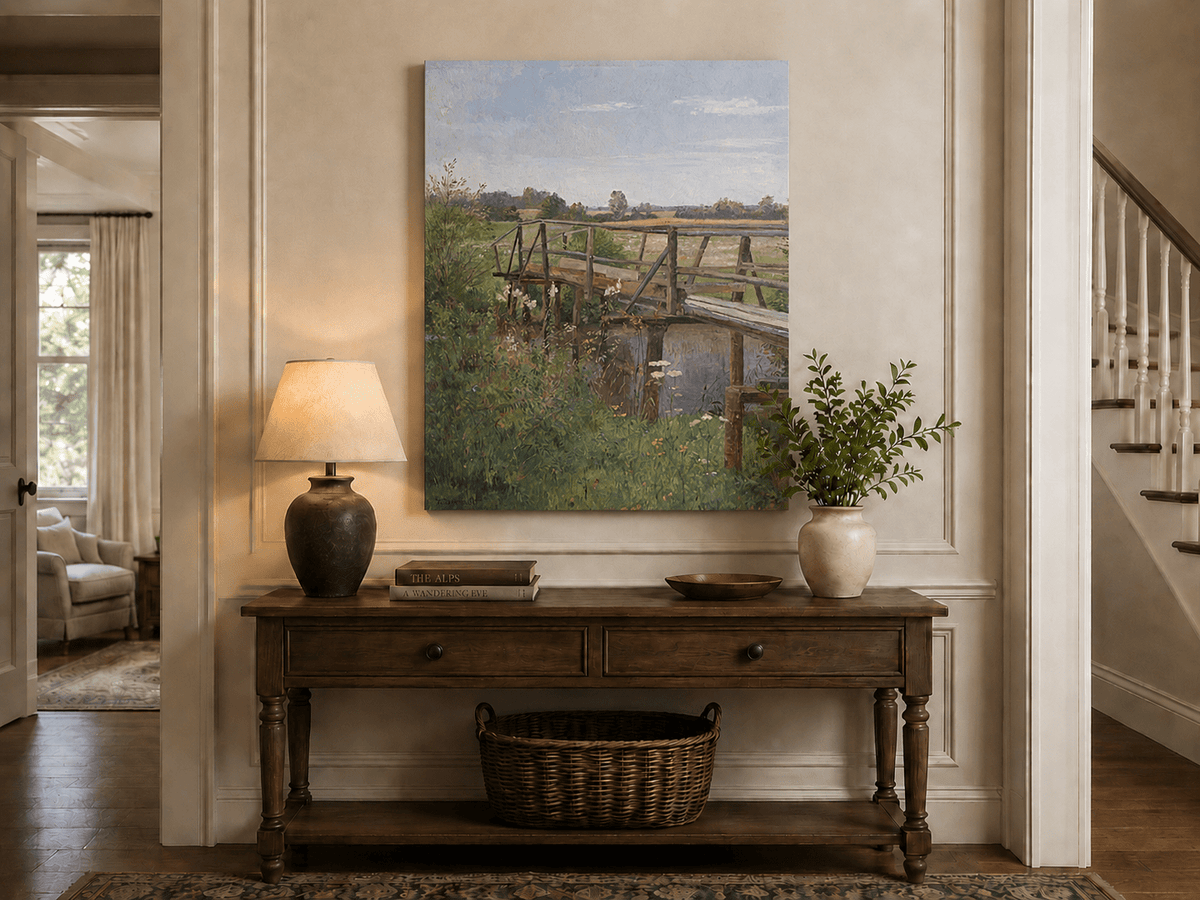Landscape Oil Painting - Rural Wooden Bridge