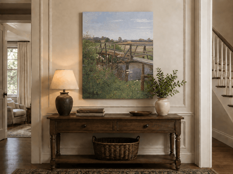 Landscape Oil Painting - Rural Wooden Bridge