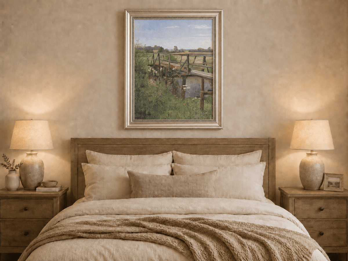 Landscape Oil Painting - Rural Wooden Bridge