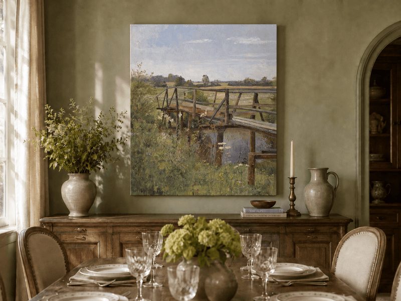 Landscape Oil Painting - Rural Wooden Bridge