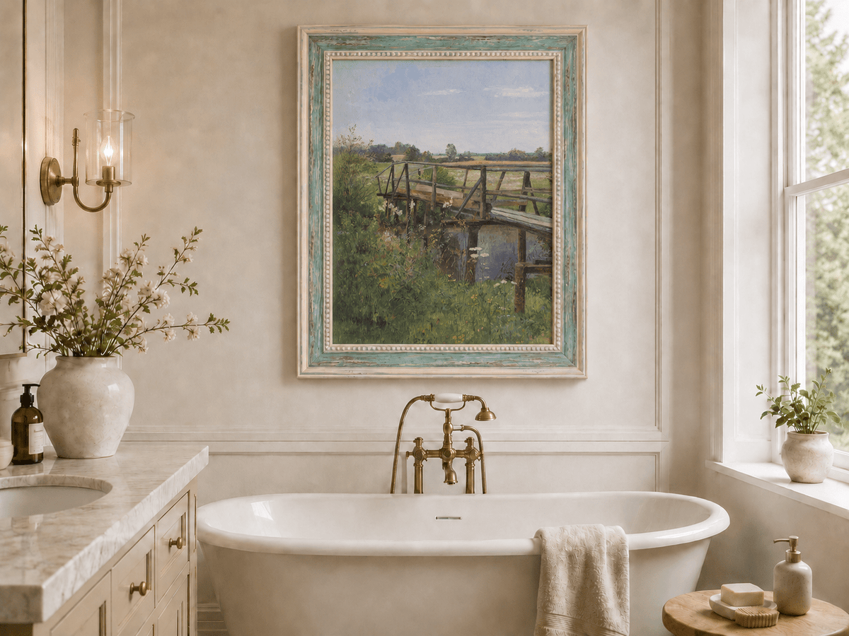Landscape Oil Painting - Rural Wooden Bridge