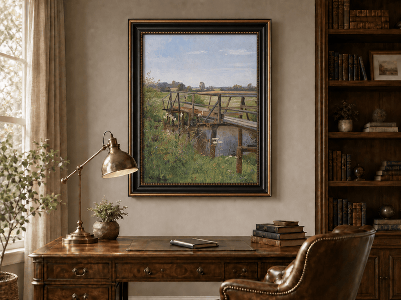 Landscape Oil Painting - Rural Wooden Bridge