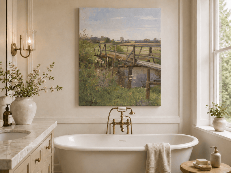 Landscape Oil Painting - Rural Wooden Bridge