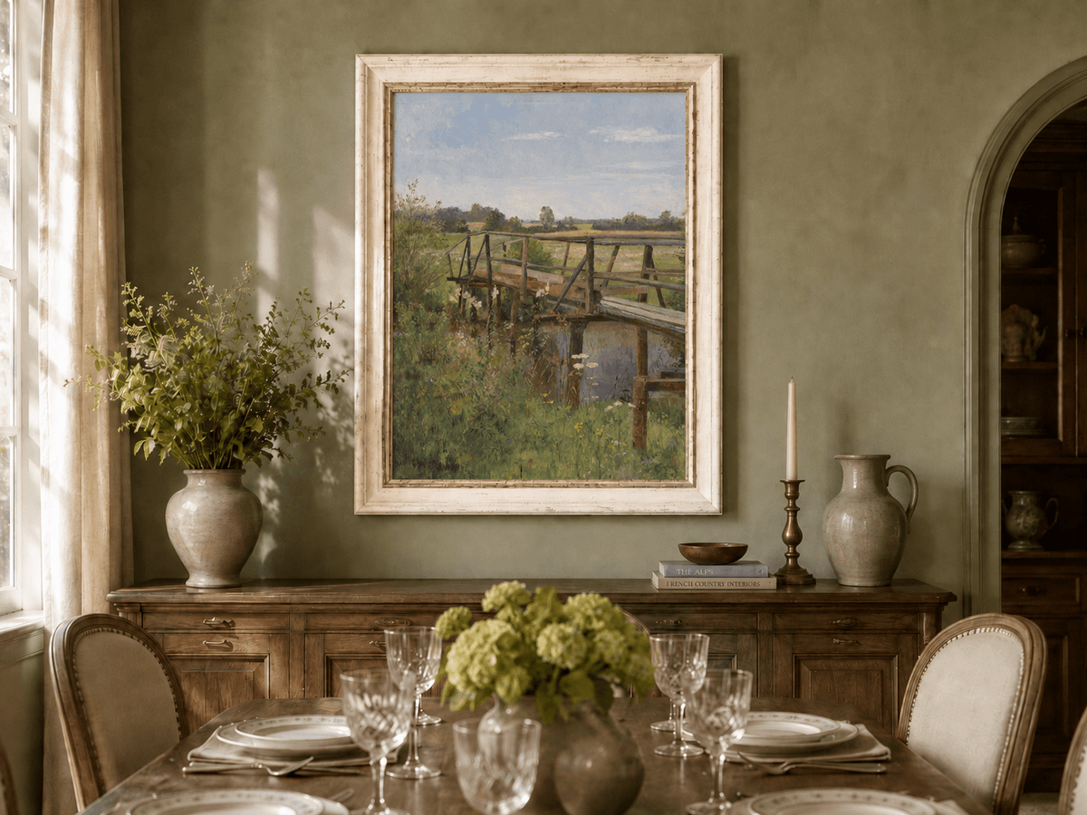 Landscape Oil Painting - Rural Wooden Bridge