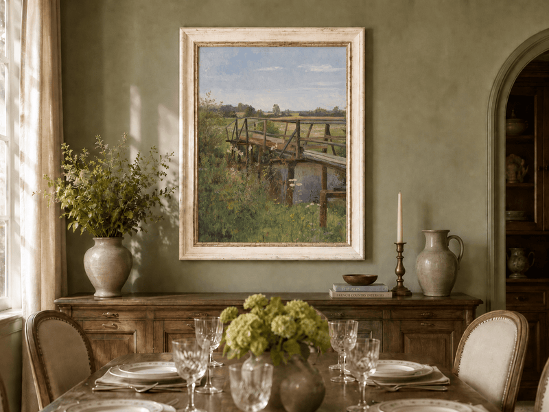 Landscape Oil Painting - Rural Wooden Bridge