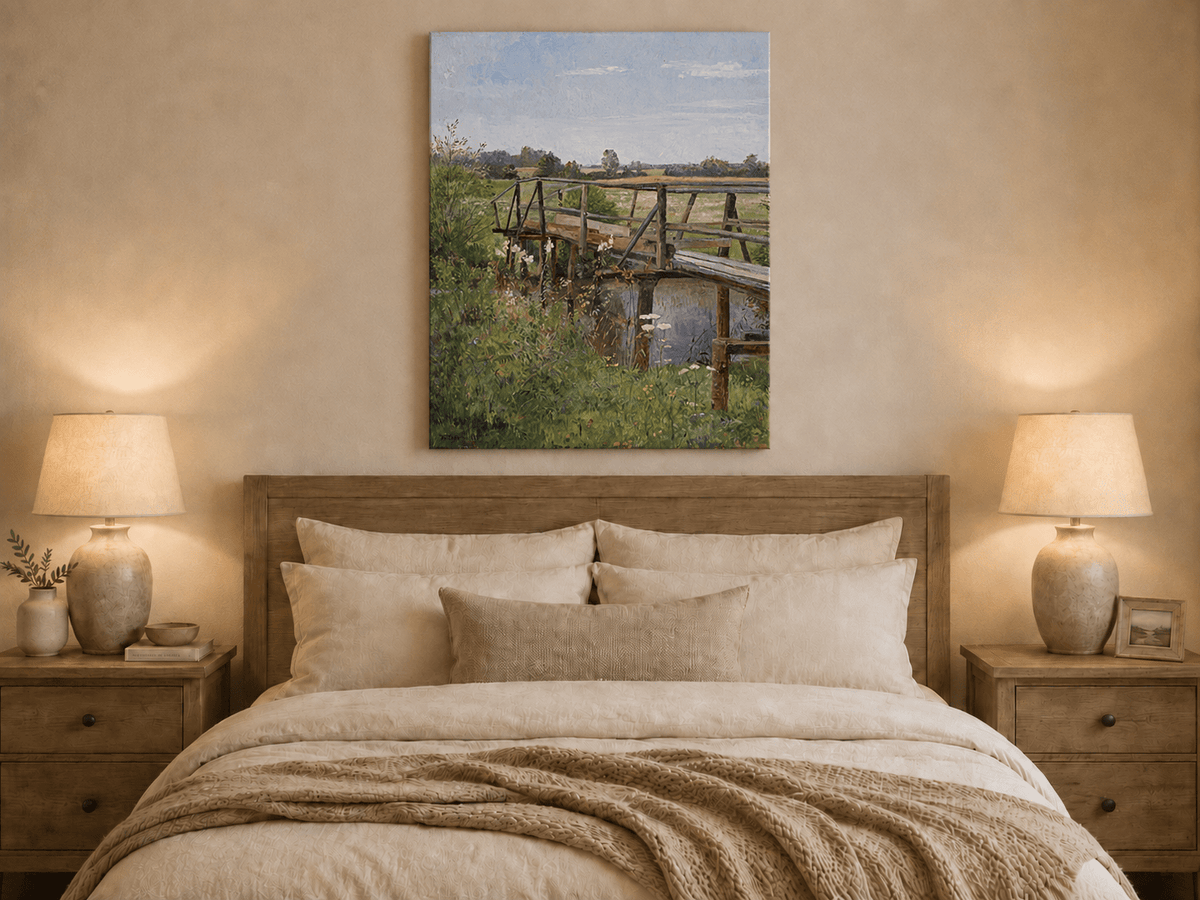 Landscape Oil Painting - Rural Wooden Bridge