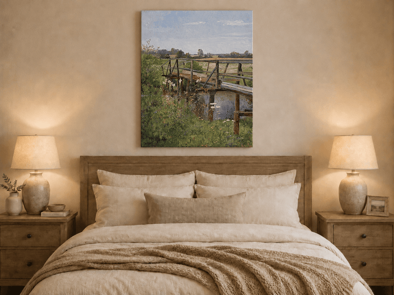 Landscape Oil Painting - Rural Wooden Bridge